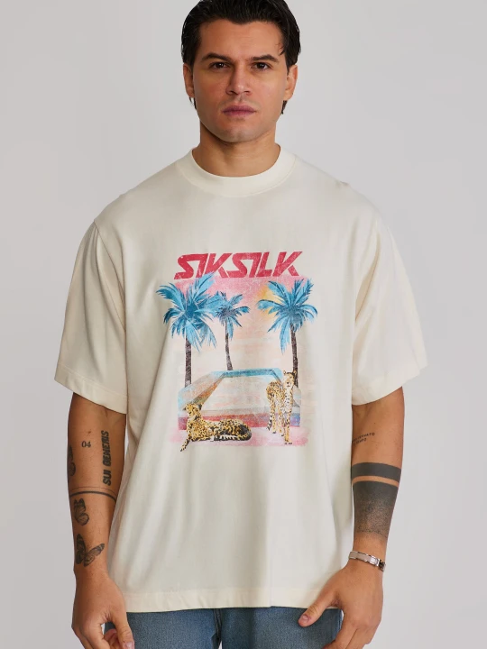 Zdjęcie produktu SikSilk Męski Ecru Graficzny T-shirt