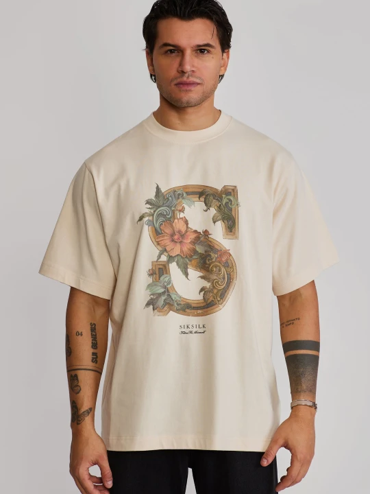 Zdjęcie produktu SikSilk Męski Ecru Graficzny T-shirt
