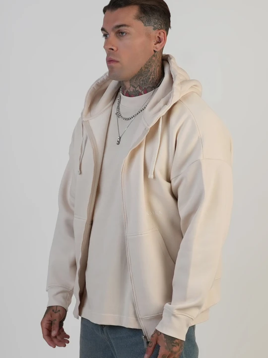 Zdjęcie produktu SikSilk Męski Ecru Graphic Full Zip Bluza z kapturem