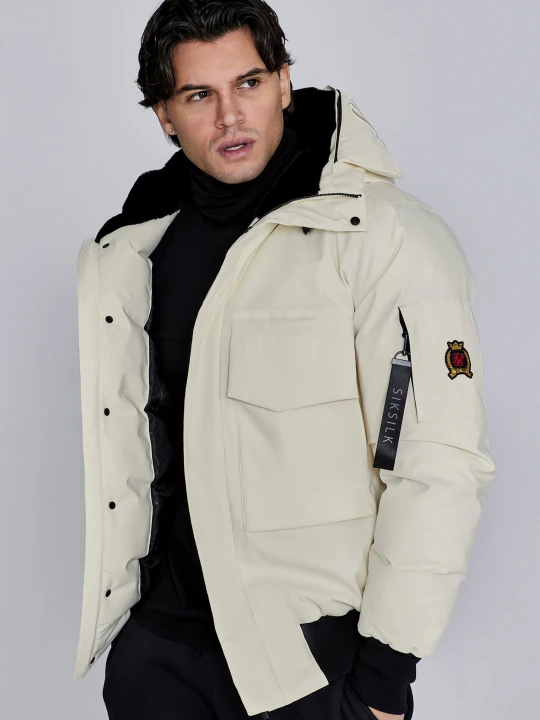 Zdjęcie produktu SikSilk Męski Ecru Kapturowa Kurtka Bomber
