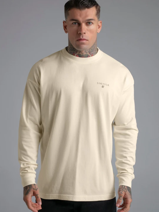 Zdjęcie produktu SikSilk Męski Ecru T-shirt z Długim Rękawem