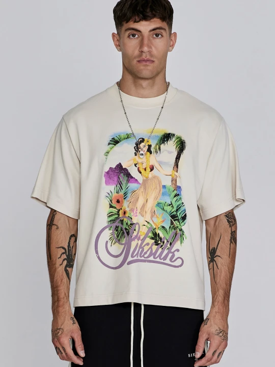Zdjęcie produktu SikSilk Męski Ecru T-Shirt z Grafiką