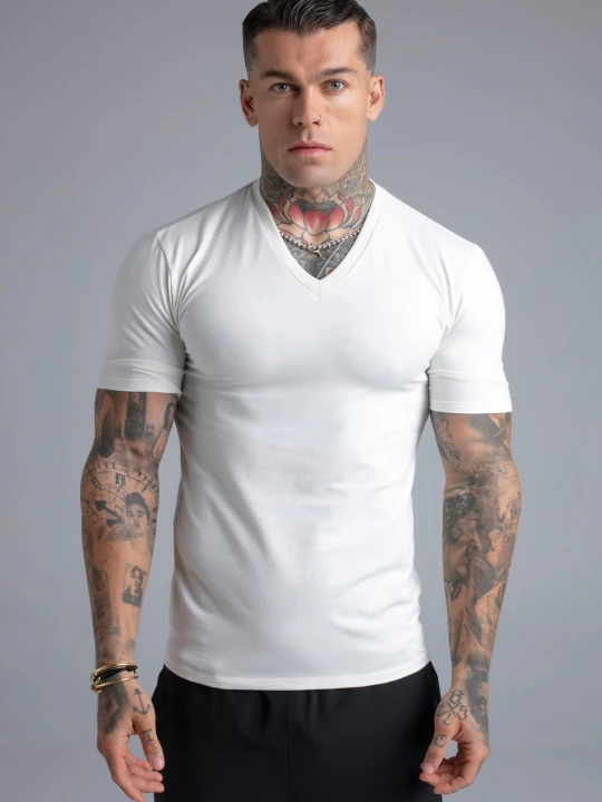 Zdjęcie produktu SikSilk Męski Ecru V-Neck T-Shirt