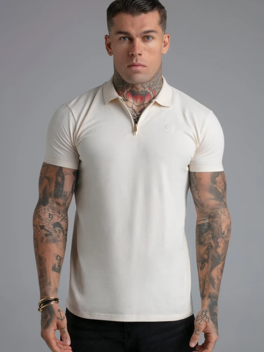 Zdjęcie produktu SikSilk Męski Ecru z Zamkiem Polo T-Shirt