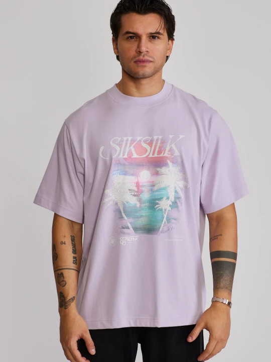 Zdjęcie produktu SikSilk Męski Fioletowy Graficzny T-Shirt purpurowy