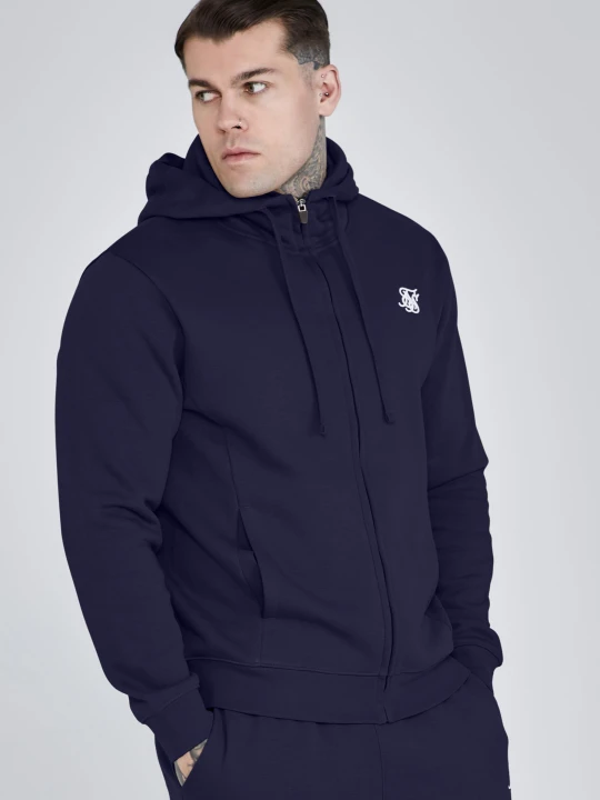 Zdjęcie produktu SikSilk Męski Granatowy Essentials Full Zip Bluza z Kapturem