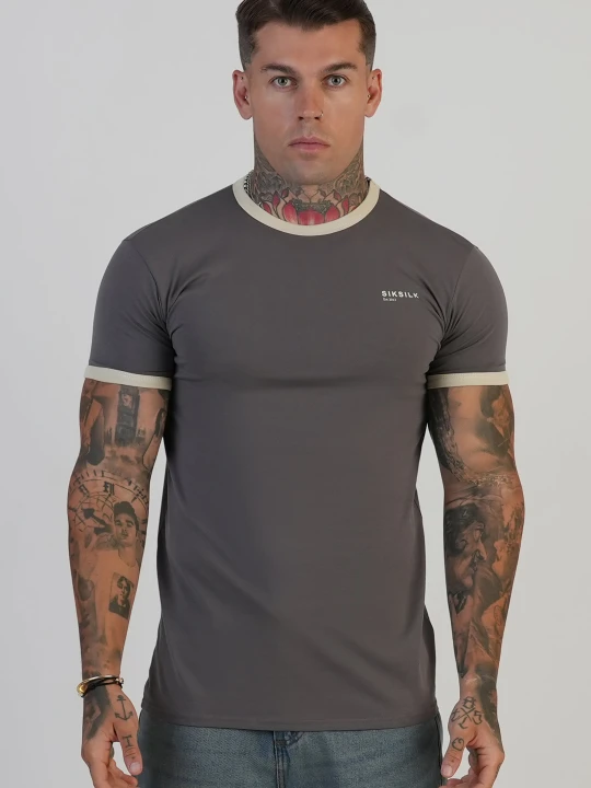 Zdjęcie produktu SikSilk Męski Szary, Ecru Ringer T-Shirt