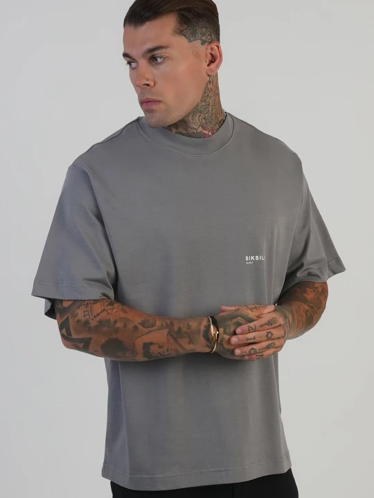 Zdjęcie produktu SikSilk Męski Szary Graficzny T-Shirt