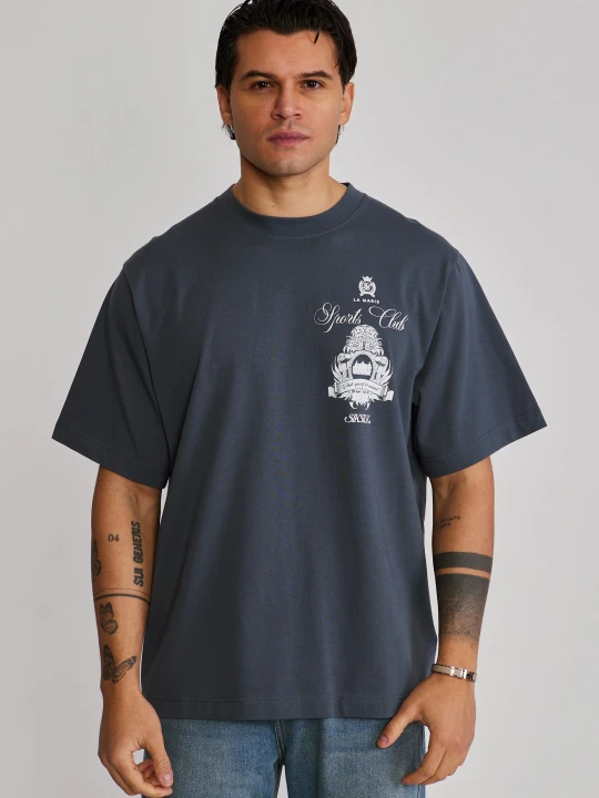 Zdjęcie produktu SikSilk Męski Szary Graficzny T-Shirt