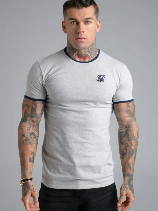 Zdjęcie produktu SikSilk Męski Szary Marl, Marynarski Ringer T-Shirt