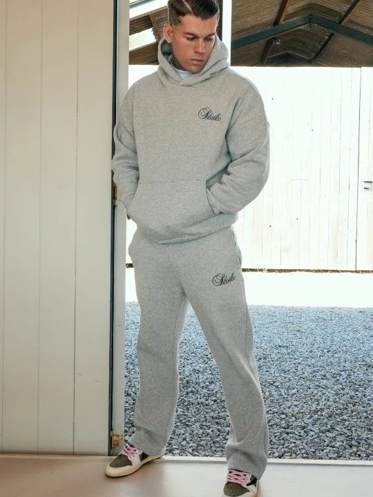 Zdjęcie produktu SikSilk Męski Szary Marmurkowy Bluza z Kapturem i Spodnie Joggingowe Zestaw