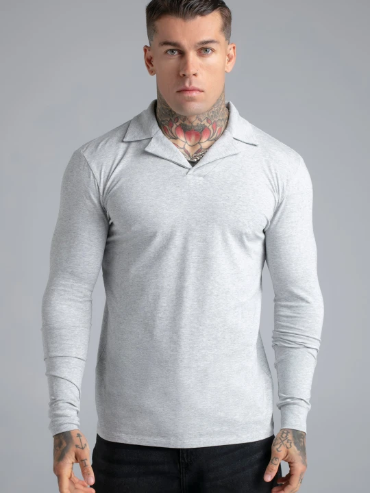 Zdjęcie produktu SikSilk Męski Szary Marmurkowy Długi Rękaw Revere Polo