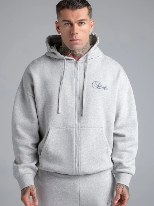 Zdjęcie produktu SikSilk Męski Szary Melange Essentials Bluza z Pełnym Zamkiem
