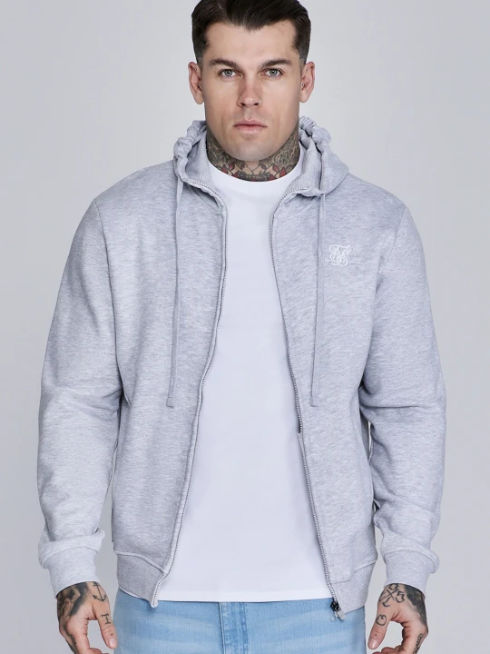 Zdjęcie produktu SikSilk Męski Szary Melange Essentials Bluza z Pełnym Zamkiem