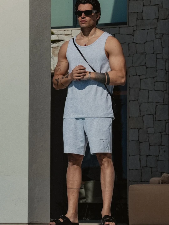 Zdjęcie produktu SikSilk Męski Szary Melange Kamizelka i Spodenki Zestaw