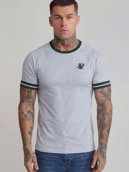Zdjęcie produktu SikSilk Męski Szary Melange, Zielony Turniejowy T-Shirt