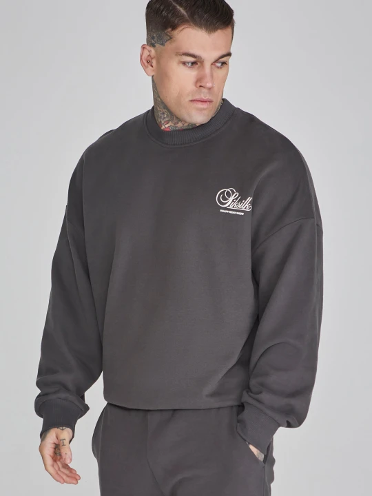Zdjęcie produktu SikSilk Męski Szary Sweter z Grafiką