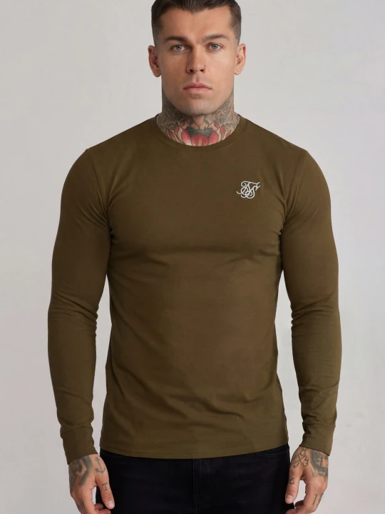 Zdjęcie produktu SikSilk Męski T-shirt Essentials Khaki Zielony LS