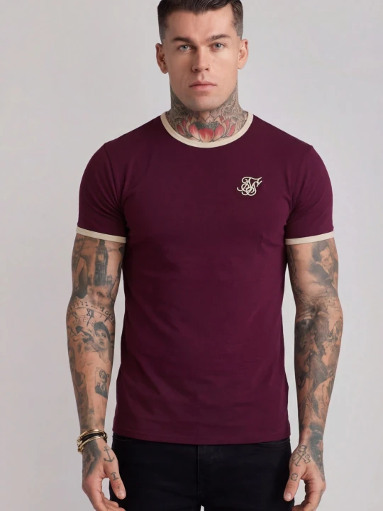 Zdjęcie produktu SikSilk Męski T-shirt Ringer w kolorze bordowym i ecru