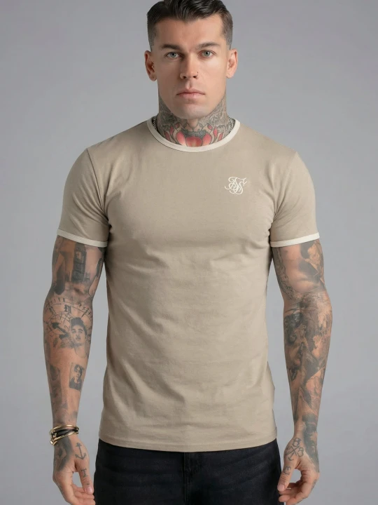Zdjęcie produktu SikSilk Męski T-shirt Stone, Ecru Ringer beżowy