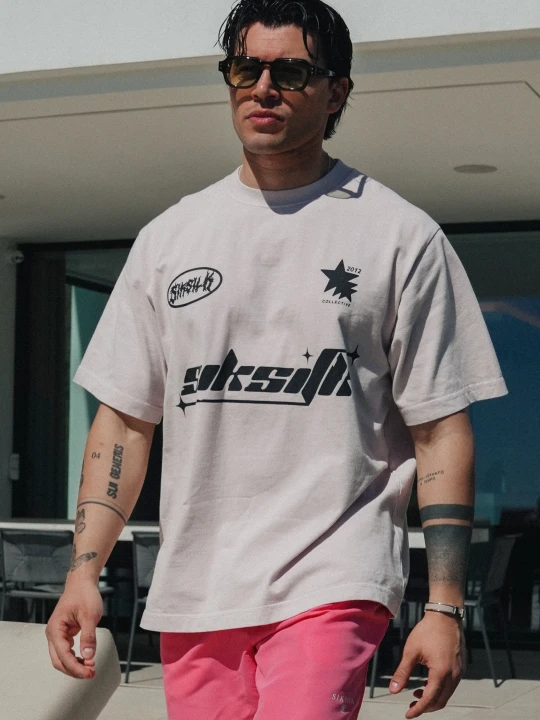 Zdjęcie produktu SikSilk Męski T-Shirt Stone Graphic beżowy