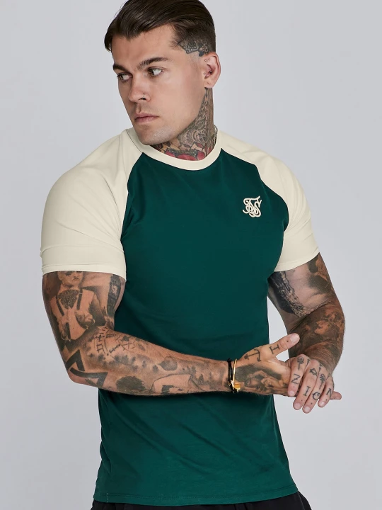 Zdjęcie produktu SikSilk Męski Zielony i Ecru T-Shirt Raglan