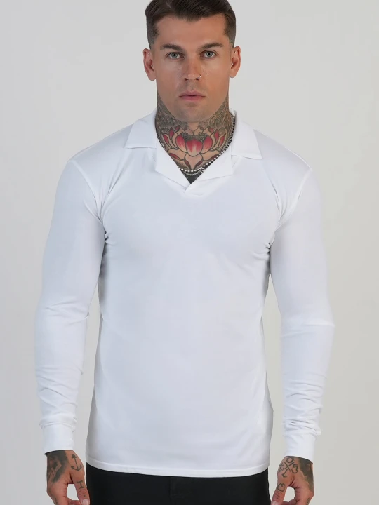 Zdjęcie produktu SikSilk Męskie Białe LS Revere Polo