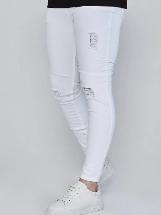 Zdjęcie produktu SikSilk Męskie Białe Postrzępione Skinny Jeans