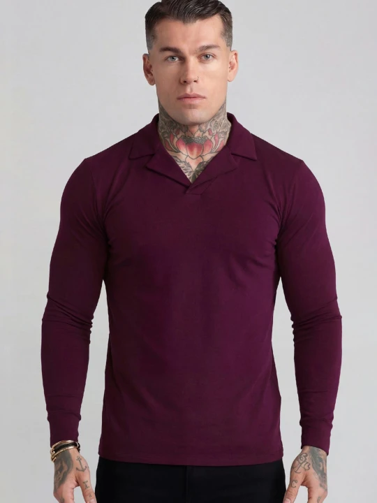 Zdjęcie produktu SikSilk Męskie Bordowy LS Revere Polo