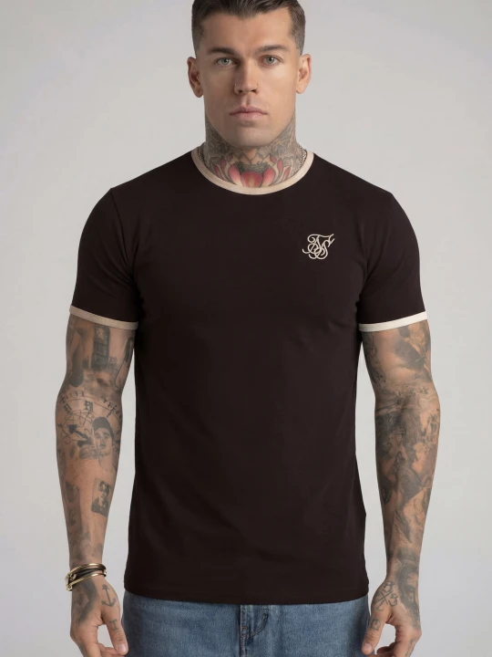 Zdjęcie produktu SikSilk Męskie Brązowa, Kamienna Koszulka Ringer T-Shirt