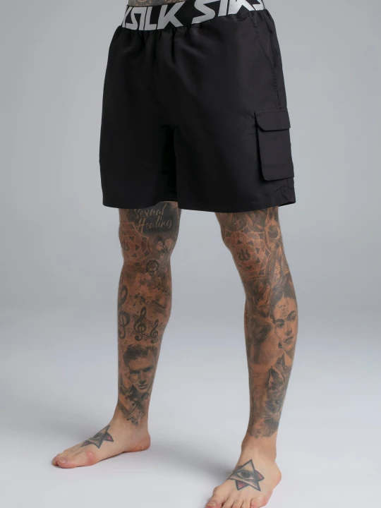 Zdjęcie produktu SikSilk Męskie Czarne Cargo Spodenki Kąpielowe