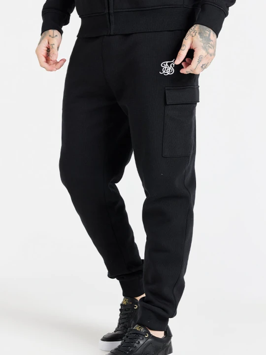 Zdjęcie produktu SikSilk Męskie Czarne Esencjonalne Cargo Fleece Jogger