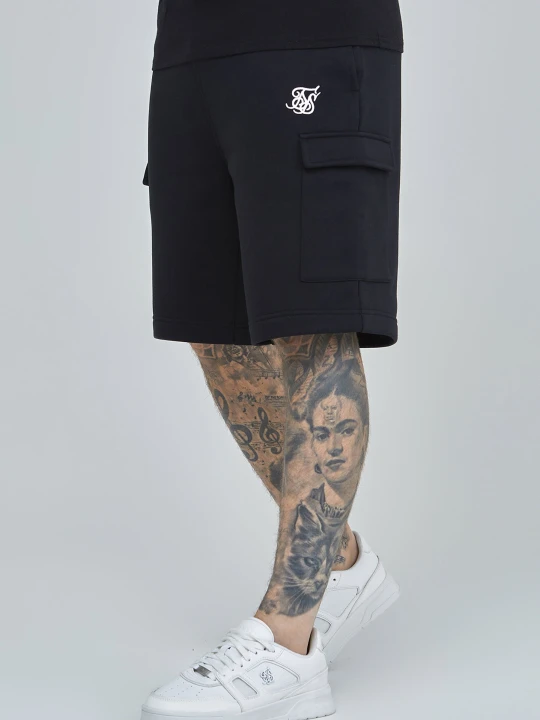 Zdjęcie produktu SikSilk Męskie Czarne Esencjonalne Cargo Fleece Shorty