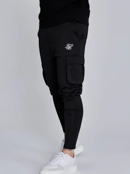 Zdjęcie produktu SikSilk Męskie Czarne Essentials Poliesterowe Spodnie Cargo