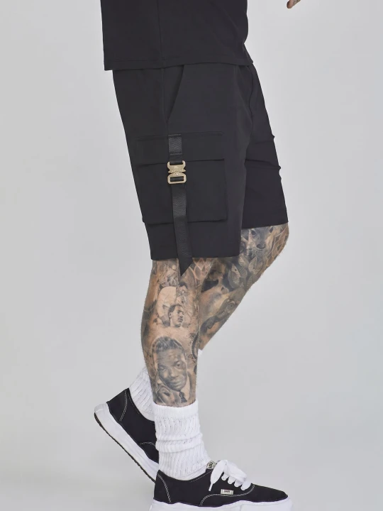 Zdjęcie produktu SikSilk Męskie Czarne Krótkie Spodenki Cargo Flight
