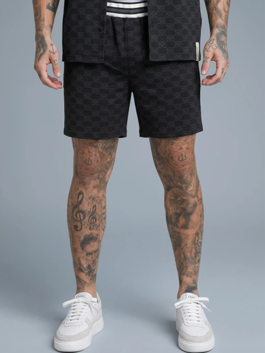 Zdjęcie produktu SikSilk Męskie Czarne Monogramowe Spodenki Kąpielowe