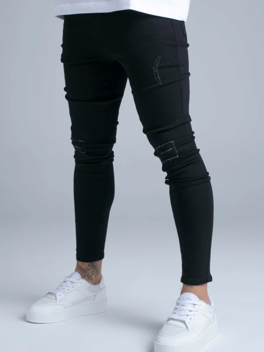 Zdjęcie produktu SikSilk Męskie Czarne Postarzane Dżinsy Skinny