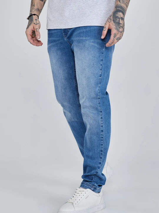 Zdjęcie produktu SikSilk Męskie Dżinsy Wypłukane Średni Błękitny niebieski