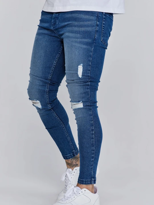 Zdjęcie produktu SikSilk Męskie Dżinsy Wypłukane Średni Błękitny niebieski