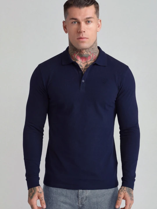 Zdjęcie produktu SikSilk Męskie Granatowe LS Button Polo