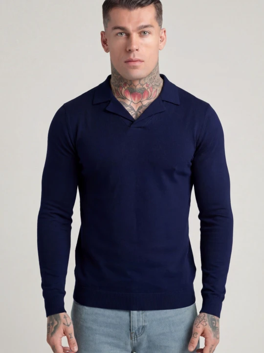 Zdjęcie produktu SikSilk Męskie Granatowe LS Revere Polo