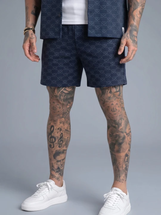 Zdjęcie produktu SikSilk Męskie Granatowe Monogramowe Spodenki Kąpielowe