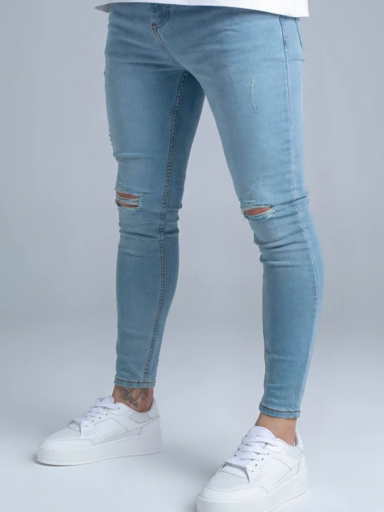 Zdjęcie produktu SikSilk Męskie Jasnoniebieskie Postarzane Skinny Jeans