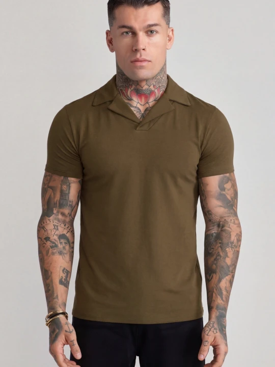 Zdjęcie produktu SikSilk Męskie Khaki Zielone Revere Polo