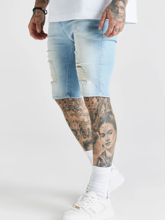 Zdjęcie produktu SikSilk Męskie Niebieskie Postrzępione Dżinsowe Spodenki