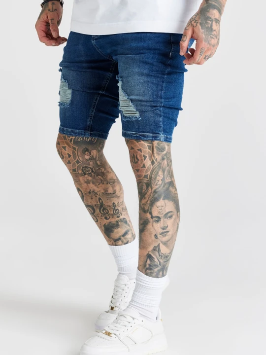Zdjęcie produktu SikSilk Męskie Niebieskie Postrzępione Dżinsowe Spodenki