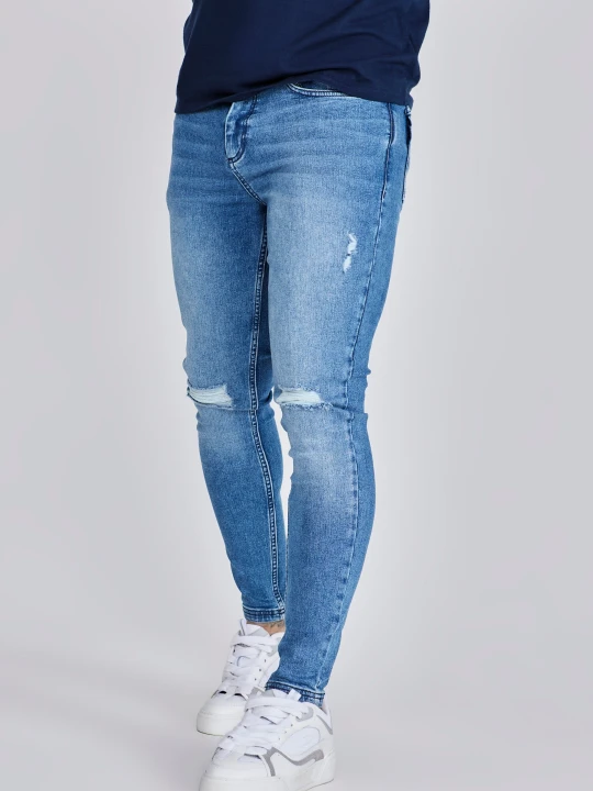 Zdjęcie produktu SikSilk Męskie Niebieskie Postrzępione Skinny Jeans