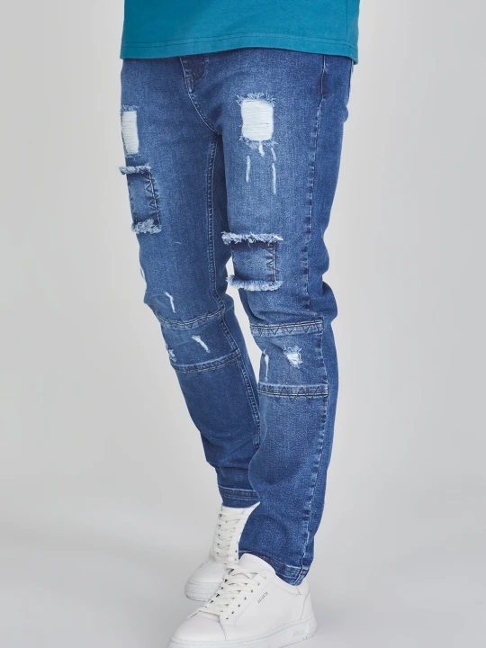 Zdjęcie produktu SikSilk Męskie Niebieskie Spodnie z Obniżonym Kroczem