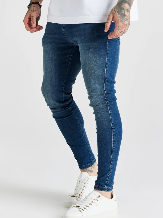 Zdjęcie produktu SikSilk Męskie Niebieskie Wytarte Rurki Jeansowe