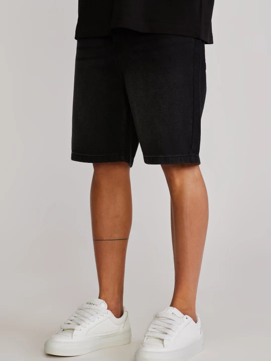 Zdjęcie produktu SikSilk Męskie Prane Czarne Dżinsowe Spodenki